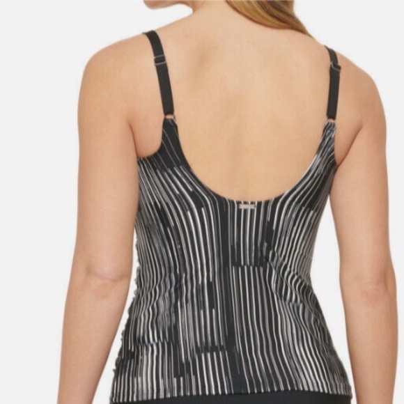 Calvin Klein Tummy Control Twist Front Scoop Back Tankini Top Black Size Small - Picture 2 of 5